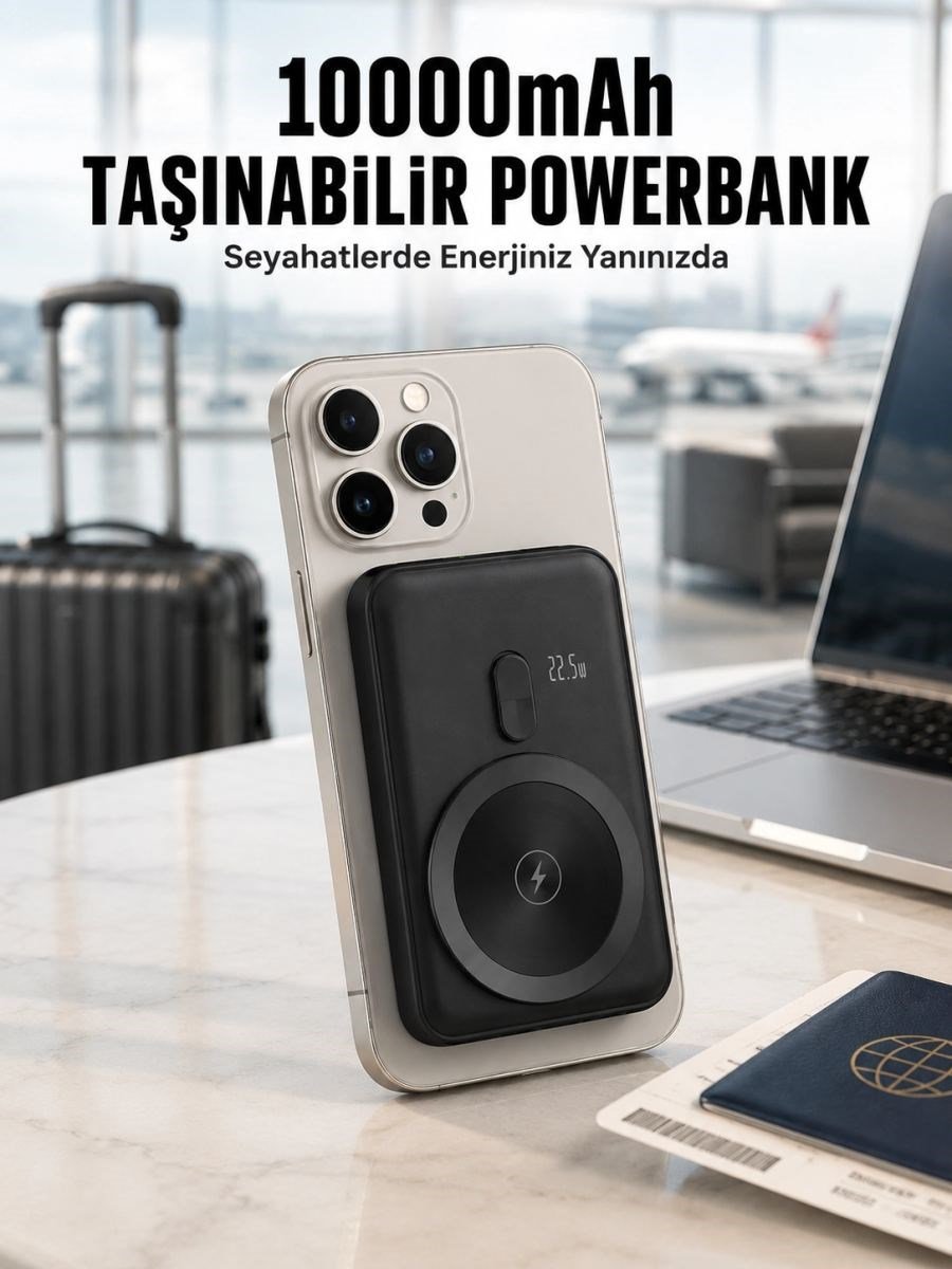 22.5w Hızlı Şarj Destekli Manyetik Powerbank Kompakt Tasarım Yeni Nesil
