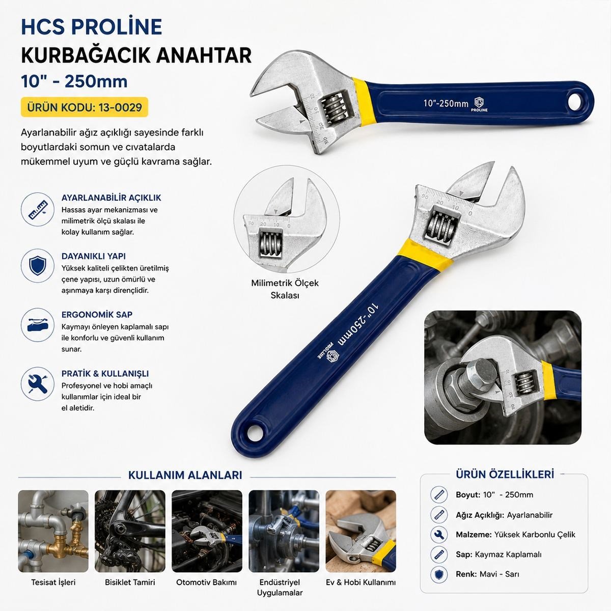250 mm (10'') Ayarlı Kurbağacık Anahtar