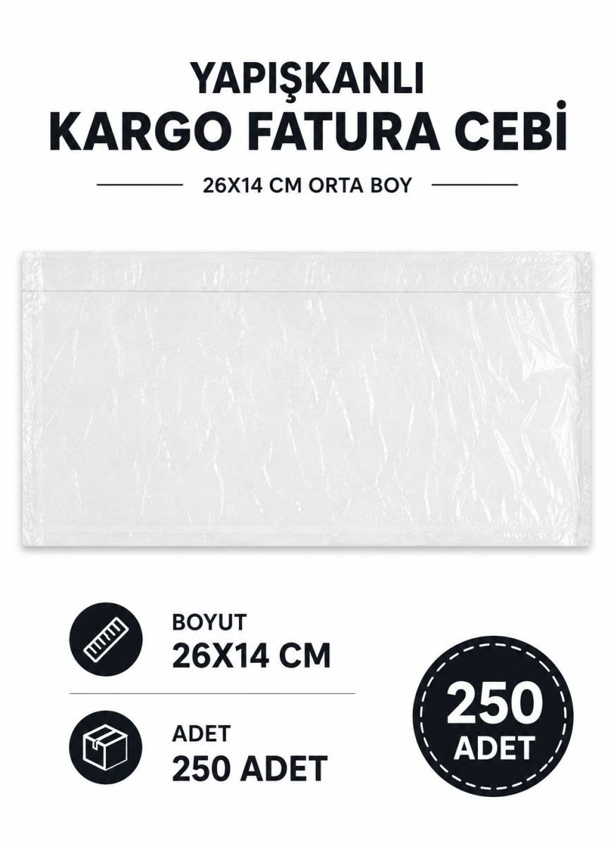 26x14 Cm Orta Boy Yapışkanlı Kargo Fatura Cebi 250 Adet