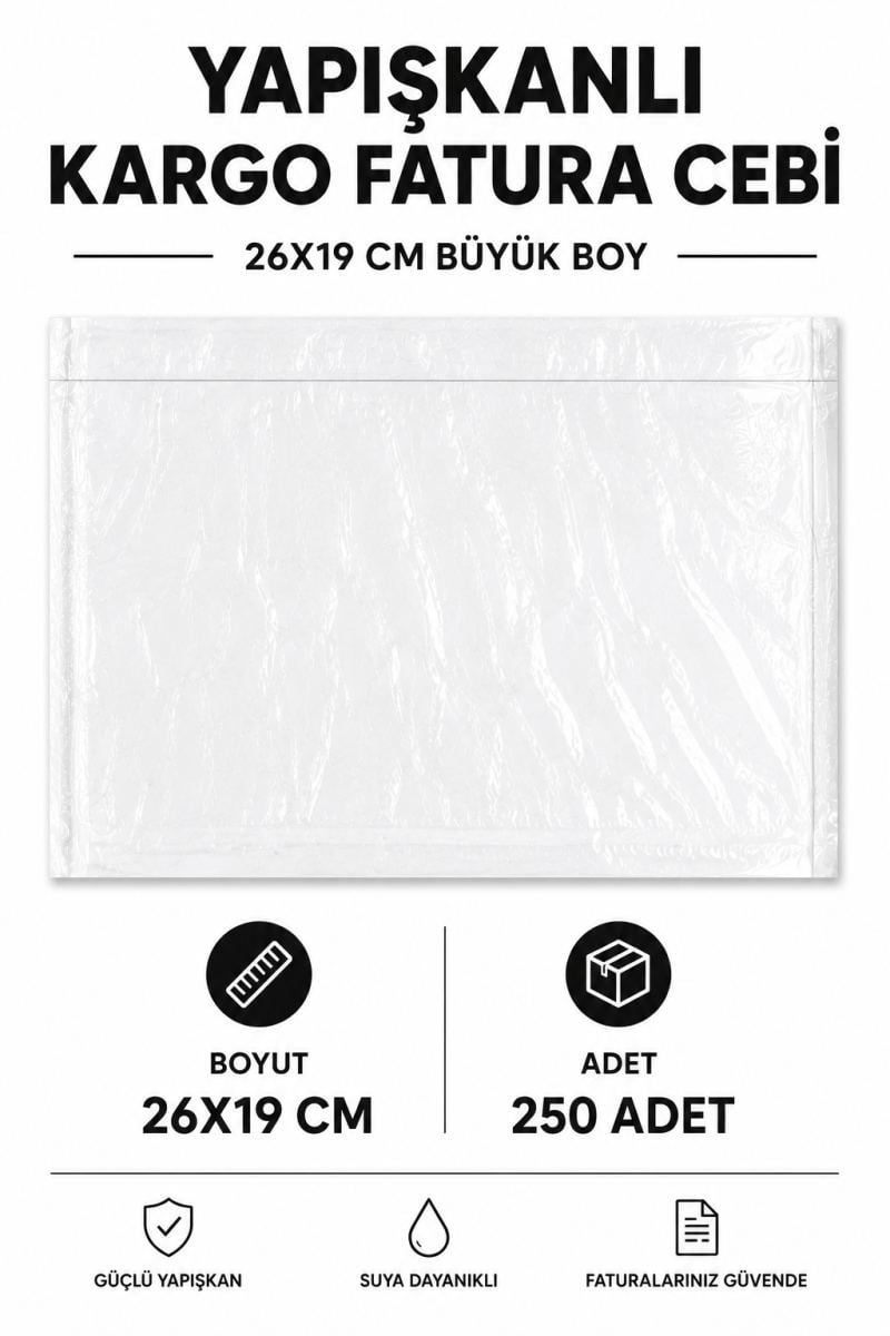 26x19 Cm Büyük Boy Yapışkanlı Kargo Fatura Cebi 250 Adet