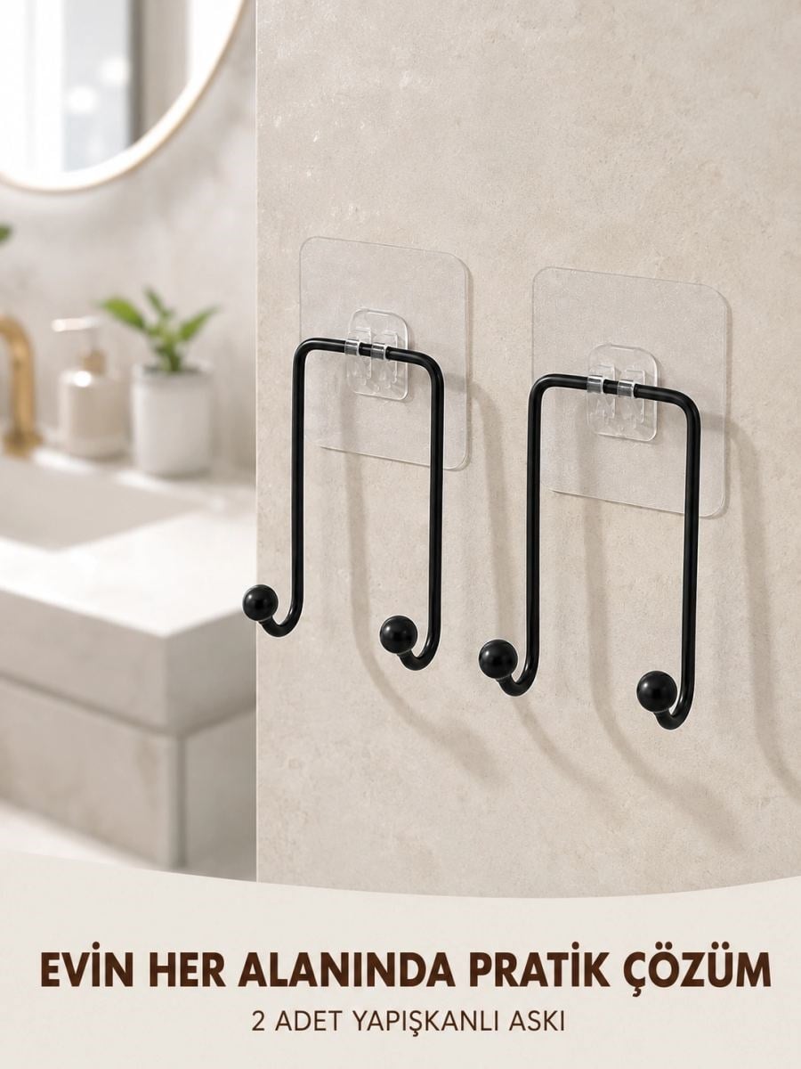 2'li Yapışkanlı Duvar Askısı Mutfak Banyo Ve Ev İçin Askılık
