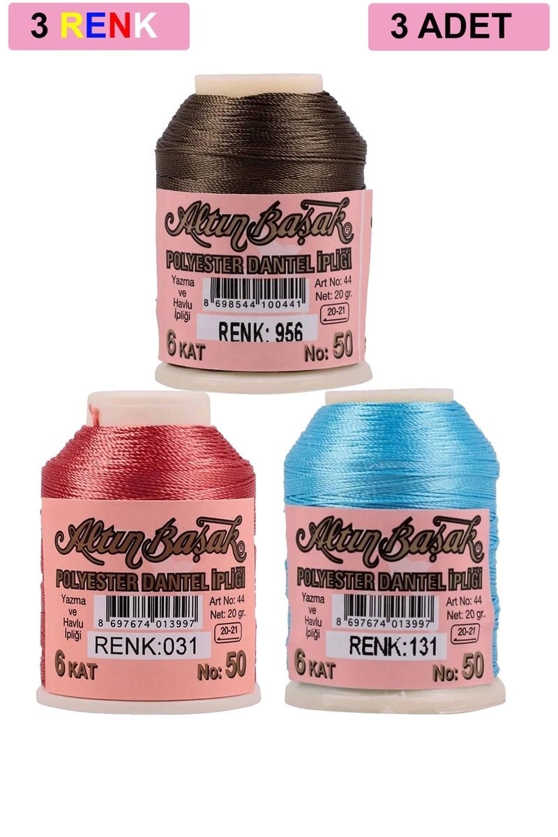 3 Adet Altınbaşak Oya ve Dantel İpi 20 gr - Royaleks - No: 031 - 131 - 956