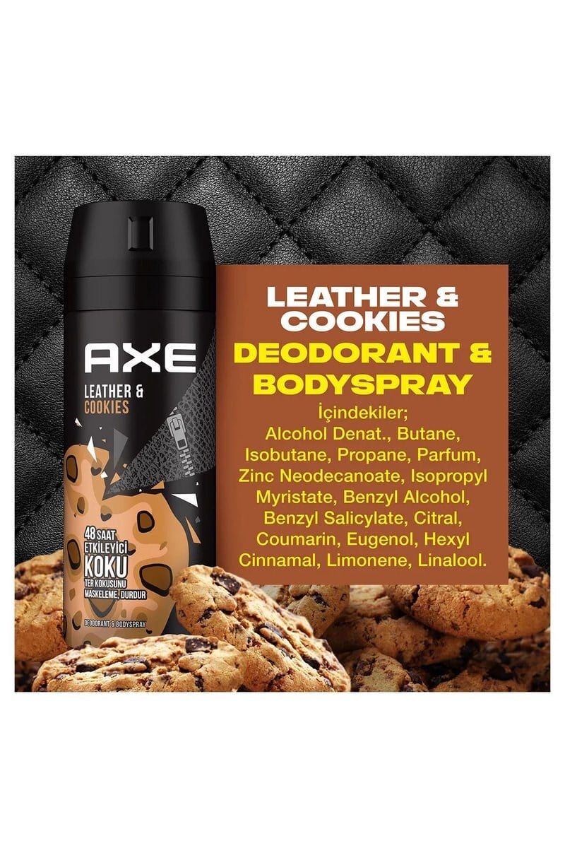 3 Adet Axe Erkek Sprey Deodorant Leather & Cookies 48 Saat Etkileyeci Koku 150 ml