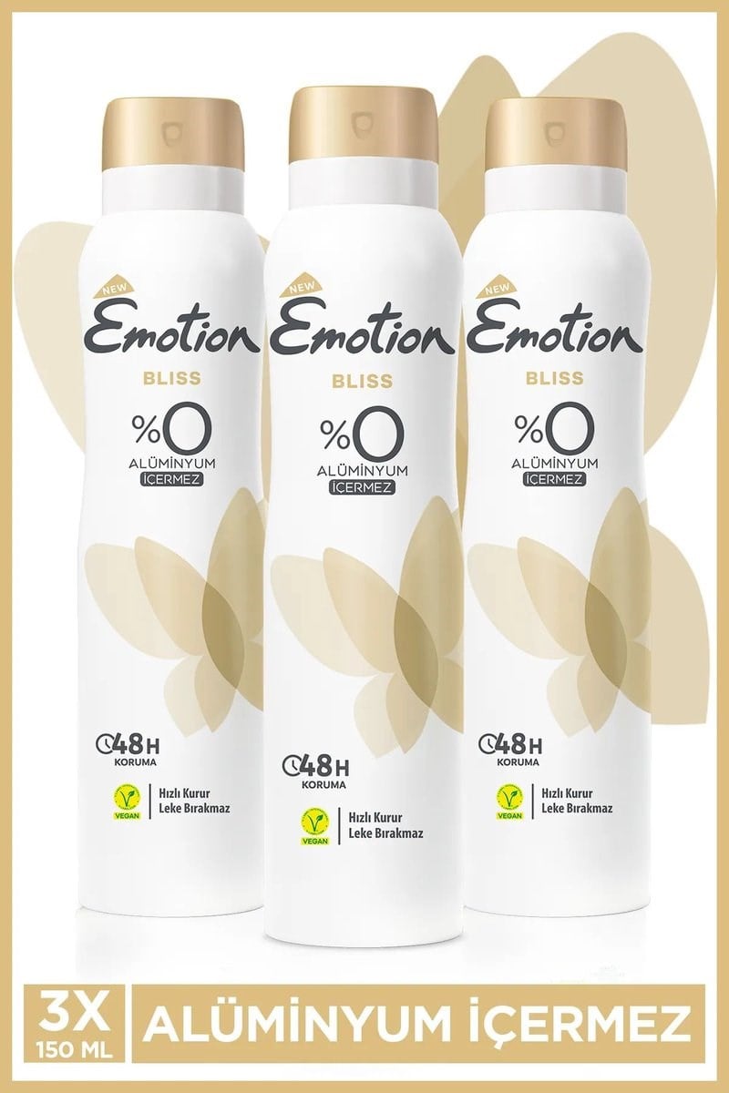 3 Adet Emotion Bliss Kadın Vegan Deodorant 150 Ml Hızlı Kurur , Leke Bırakmaz