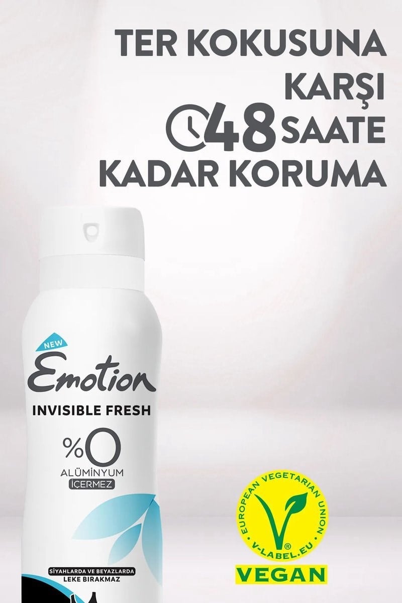 3 Adet Emotion Invisible Fresh Black & White Kadın Deodorant 150ml Vegan, Leke Bırakmaz