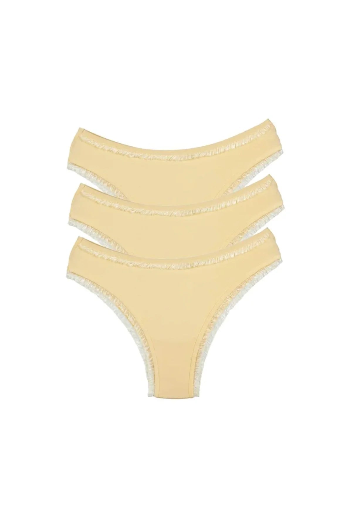3 Adet Kadın Mikro Bikini Külot İnce Lastik FırFır Kenarlı Yumuşak Doku İç Giyim Ten