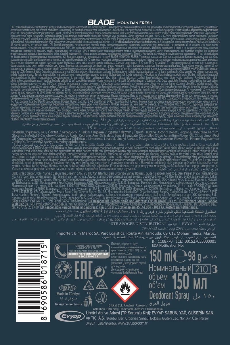 3 Adet Mountain Fresh Erkek Deodorant 150ml Leke Bırakmaz