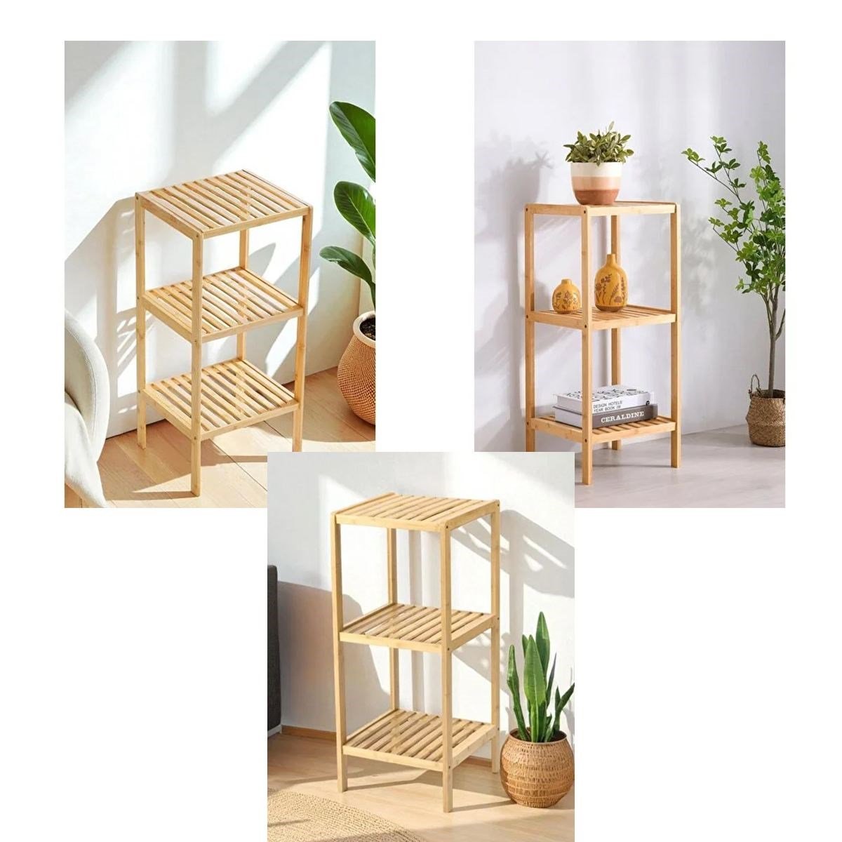 3 Katlı Çok Amaçlı Ahşap Bambu Raf Organizer 36x32x80 cm