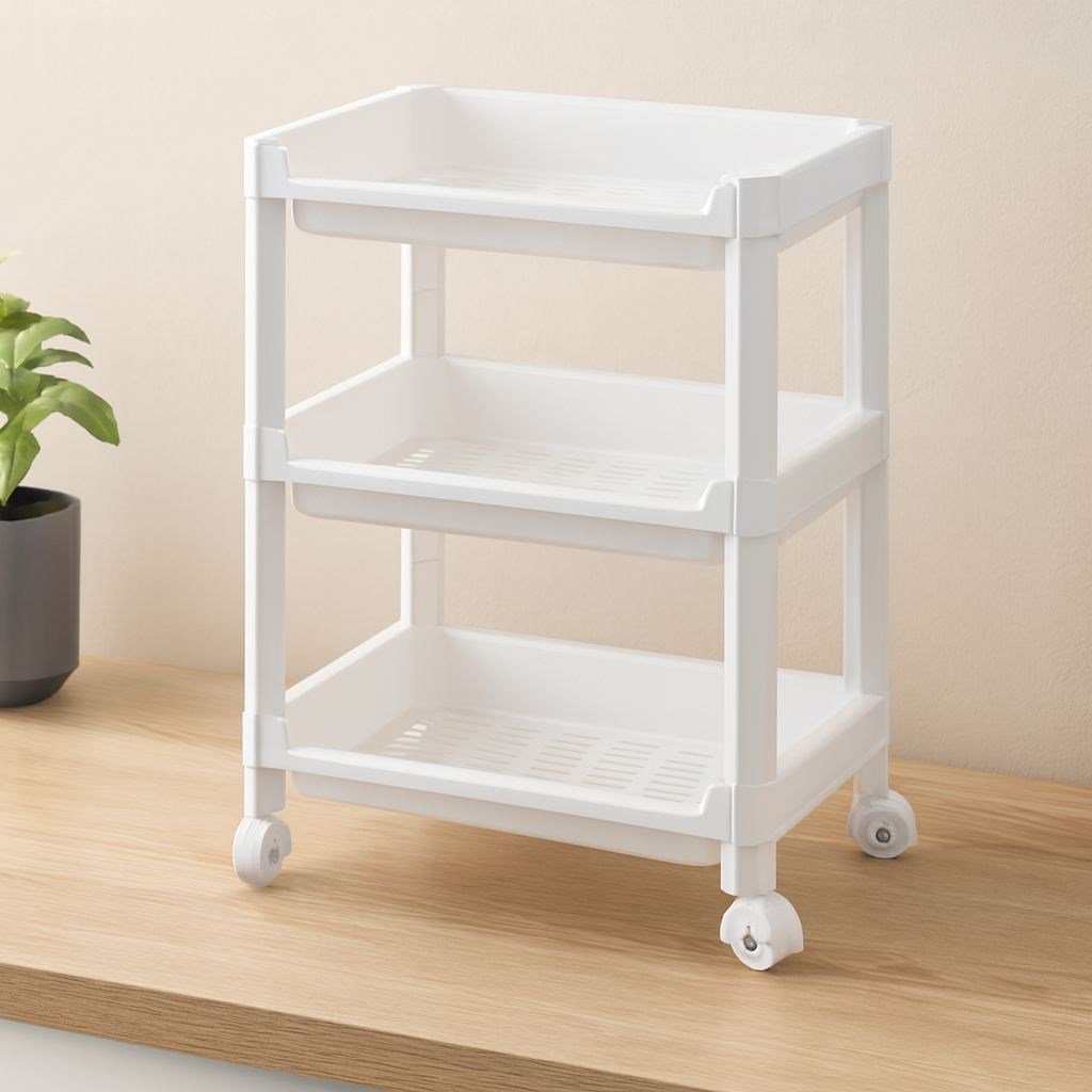 3 Katlı Tekerlekli Sepet Organizer Raf - 352x220x480 mm