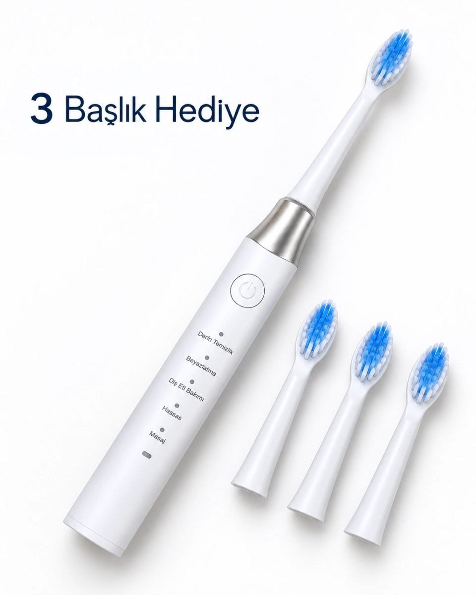 3 Yedek Başlık Hediyeli Usb Şarjlı Beyaz Elektrikli Diş Fırçası