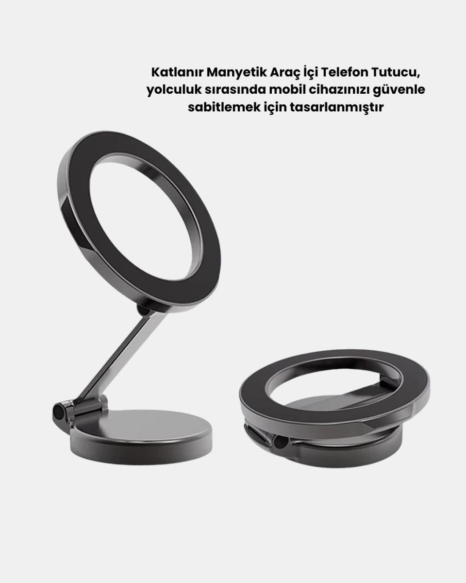 360° Dönebilen Katlanır Manyetik Araç Telefon Tutucu – Magsafe Uyumlu, Kompakt Ve Şık Tasarım