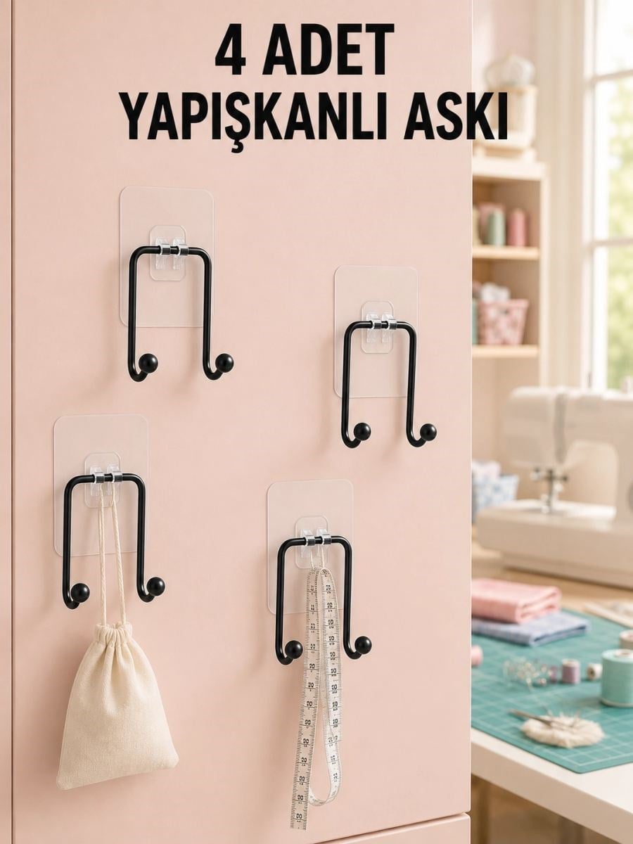 4 Adet Çok Amaçlı Yapışkanlı Askılık Ev Düzenleyici Duvar Askı Seti