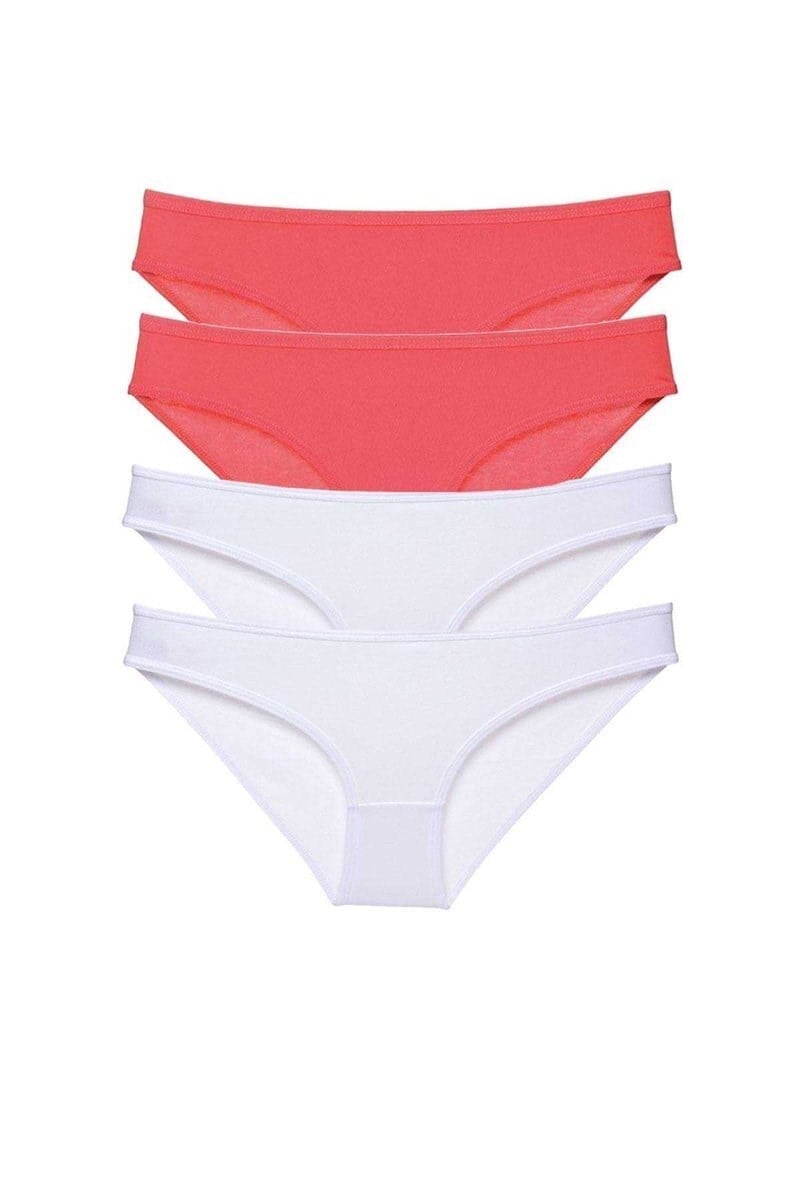 4 adet Eko Set Likralı Kadın Slip Külot Fuşya Beyaz