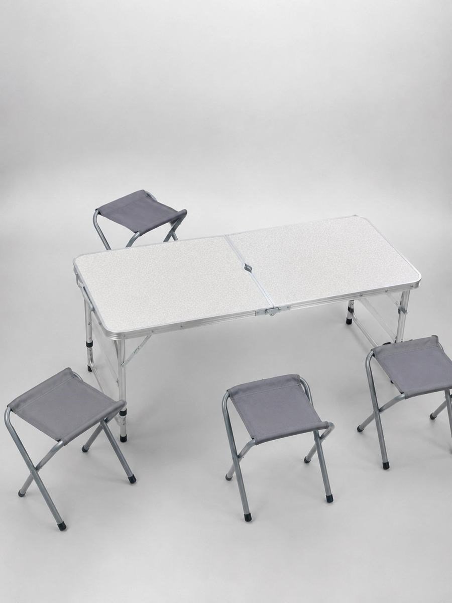 4 Kişilik Katlanabilir Kamp Masası Seti 4 Tabureli 50-65 Cm Ayarlanabilir Yükseklik