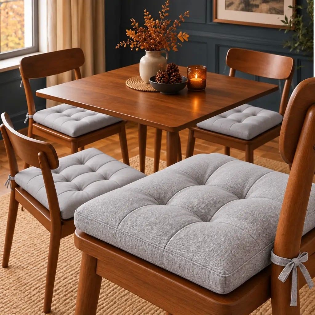 4’lü Kapitone Bağcıklı Sandalye Minderi · 40 × 40 × 3 cm · Gri · 40 × 40 × 3 cm · 4 adet