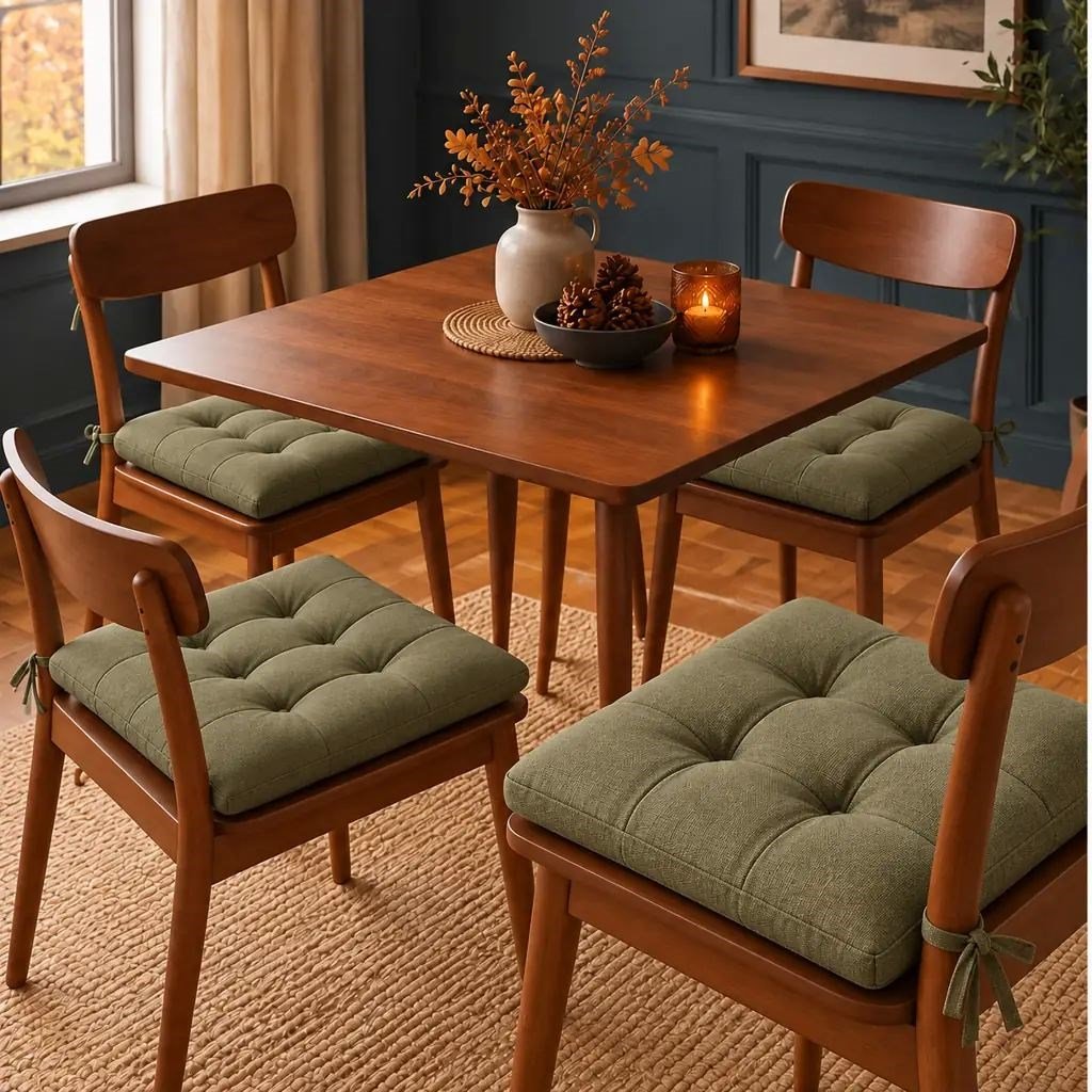 4’lü Kapitone Bağcıklı Sandalye Minderi · 40 × 40 × 3 cm · Haki · 40 × 40 × 3 cm · 4 adet