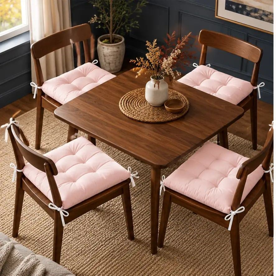4’lü Kapitone Bağcıklı Sandalye Minderi · 40 × 40 × 3 cm · Pembe · 40 × 40 × 3 cm · 4 adet