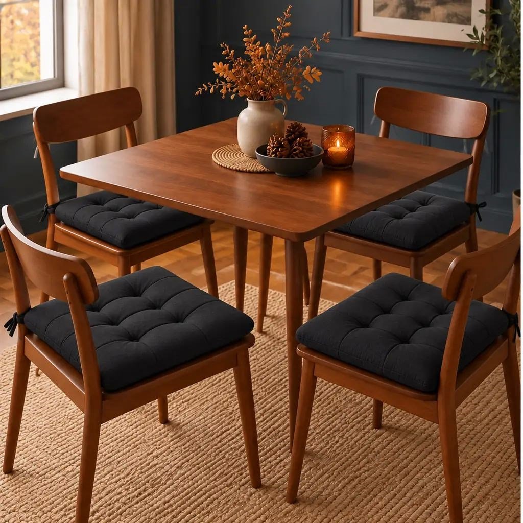 4’lü Kapitone Bağcıklı Sandalye Minderi · 40 × 40 × 3 cm · Siyah · 40 × 40 × 3 cm · 4 adet