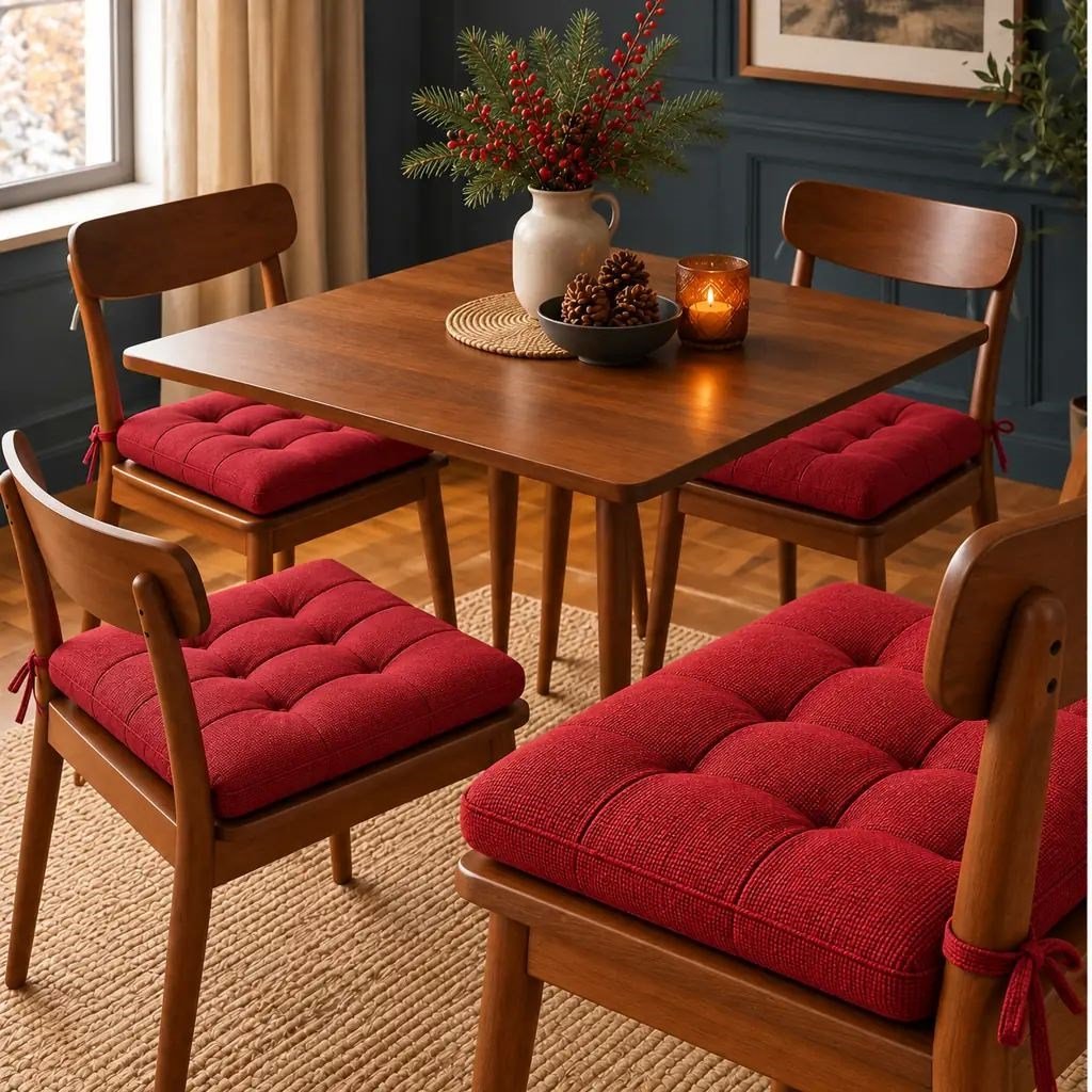4’lü Kapitone Bağcıklı Sandalye Minderi · 40 × 40 × 3 cm · Kırmızı · 40 × 40 × 3 cm · 4 adet