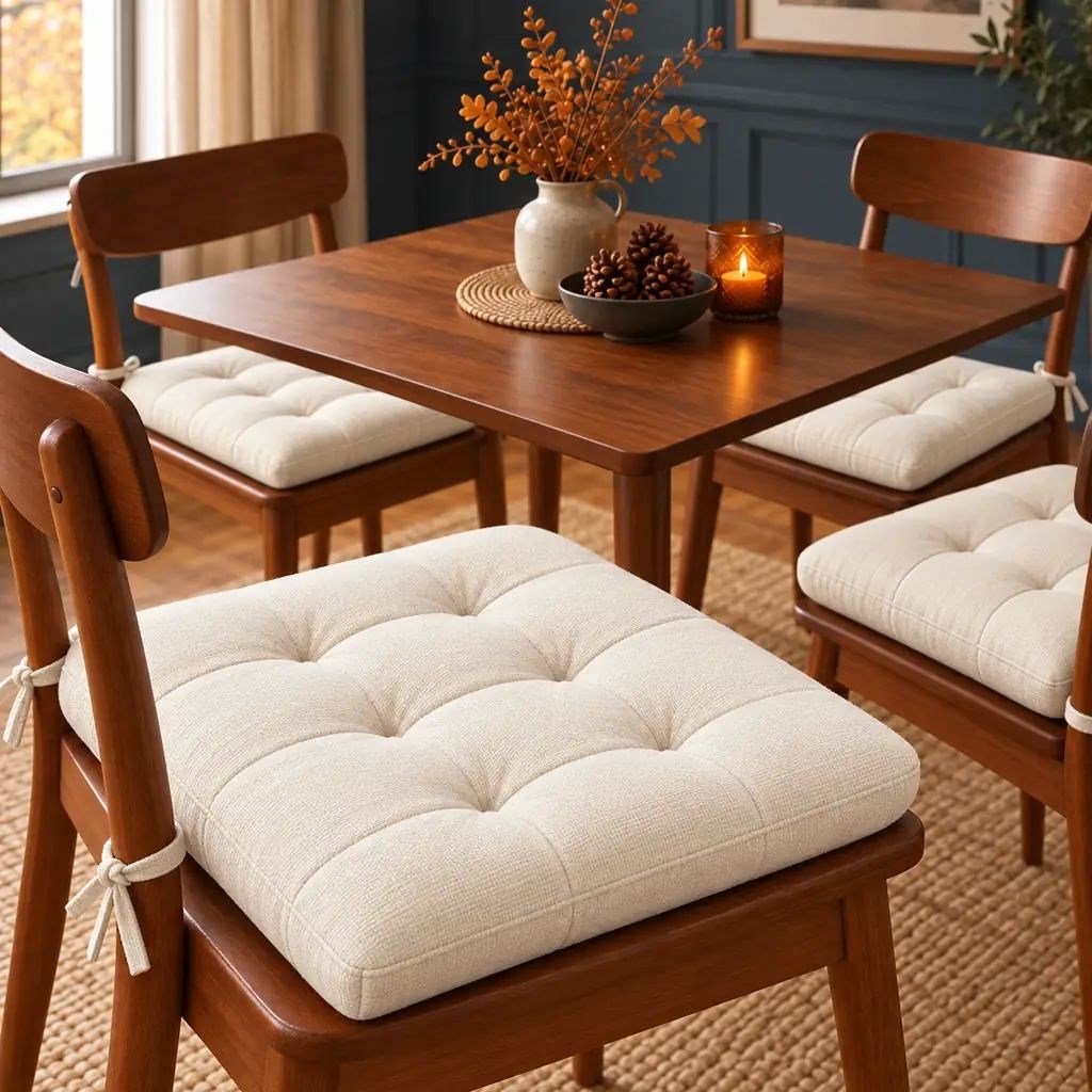 4’lü Kapitone Bağcıklı Sandalye Minderi · 40 × 40 × 3 cm · Krem · 40 × 40 × 3 cm · 4 adet