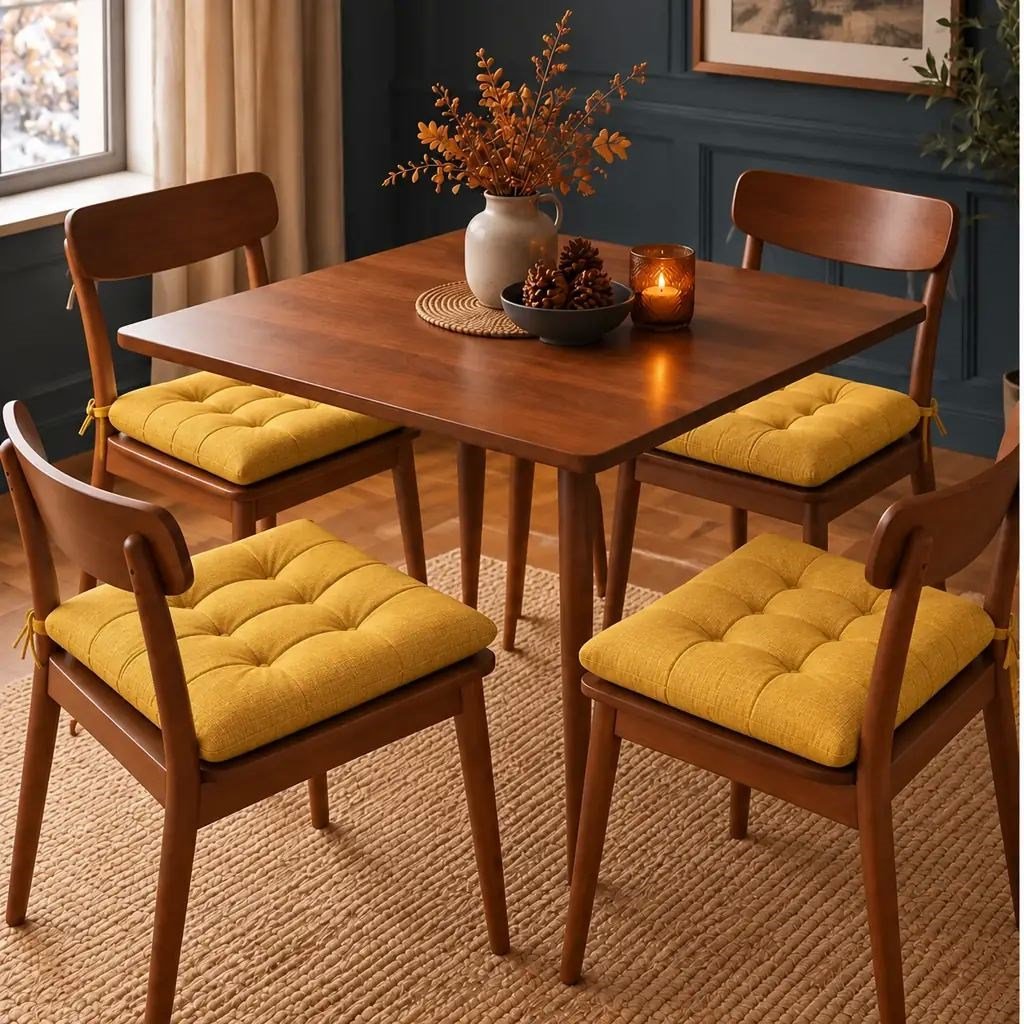 4’lü Kapitone Bağcıklı Sandalye Minderi · 40 × 40 × 3 cm · Sarı · 40 × 40 × 3 cm · 4 adet