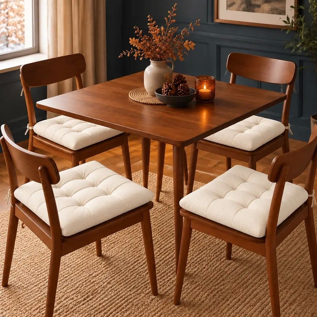 4’lü Kapitone Bağcıklı Sandalye Minderi · 40 × 40 × 3 cm · Krem · 40 × 40 × 3 cm · 4 adet