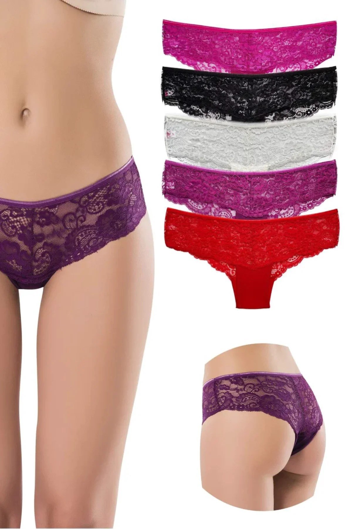 5 Adet Kadın Bel Dantel Tül Bikini Külot