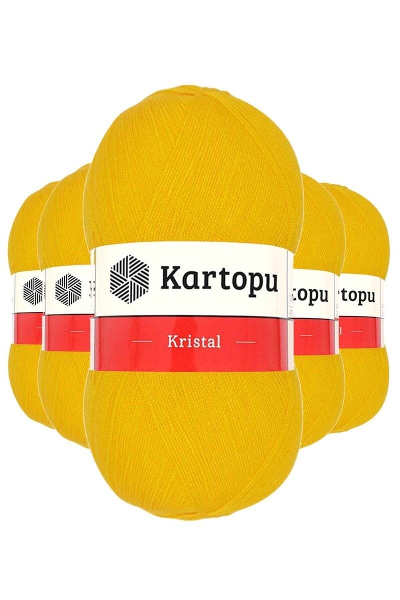 5 Adet Kristal Çift Katlı El Örgü Lif İpi Koyu Sarı K320 mudanis