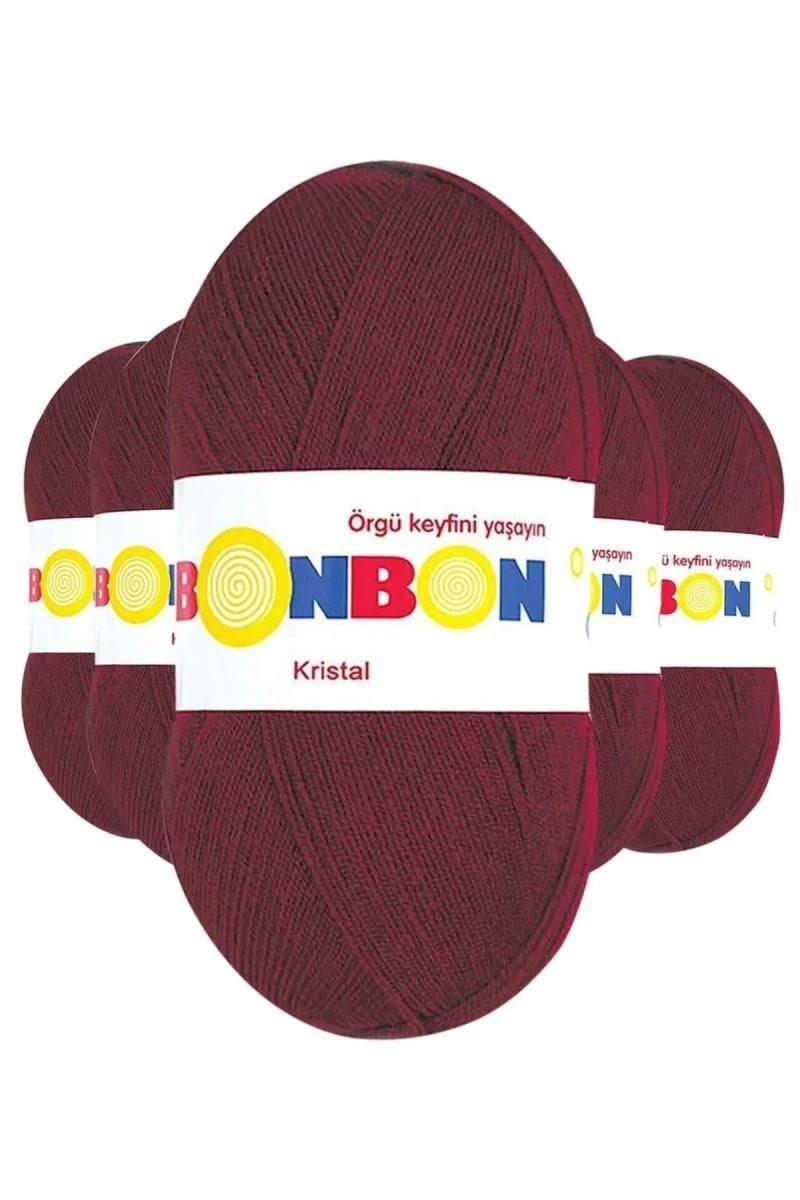 5 Adet Kristal El Örgü Lif İpi Bordo 98220 - bonbon mudanis