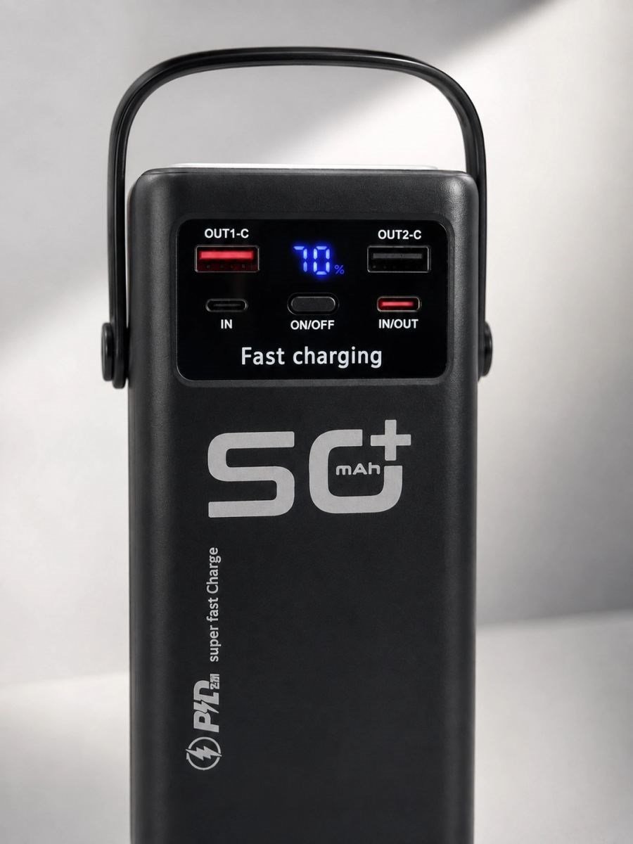 50.000 Mah Powerbank Hızlı Şarj 4 Dahili Kablolu Dijital Göstergeli Led Aydınlatmalı Taşınabilir Şarj Cihazı