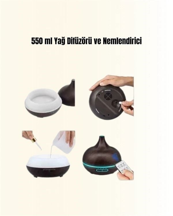 550 Ml Kapasiteli Ultrasonik Difüzör – Yağsız Nemlendirici Kullanımıyla Uyumlu Yeni Nesil