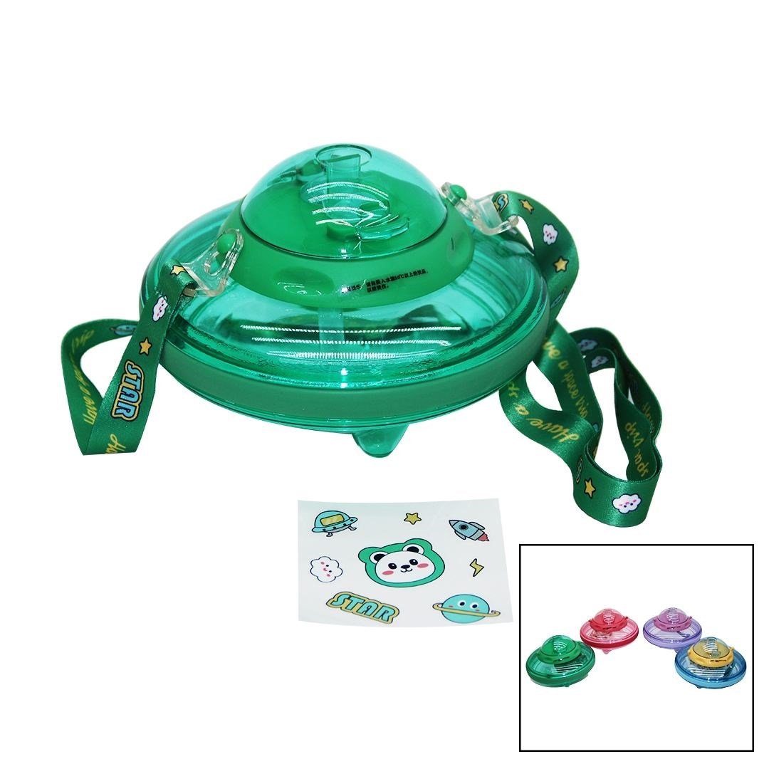 550ml Pipetli Suluk Matara - UFO Modeli, Taşıma Askılı, Renkli Mika