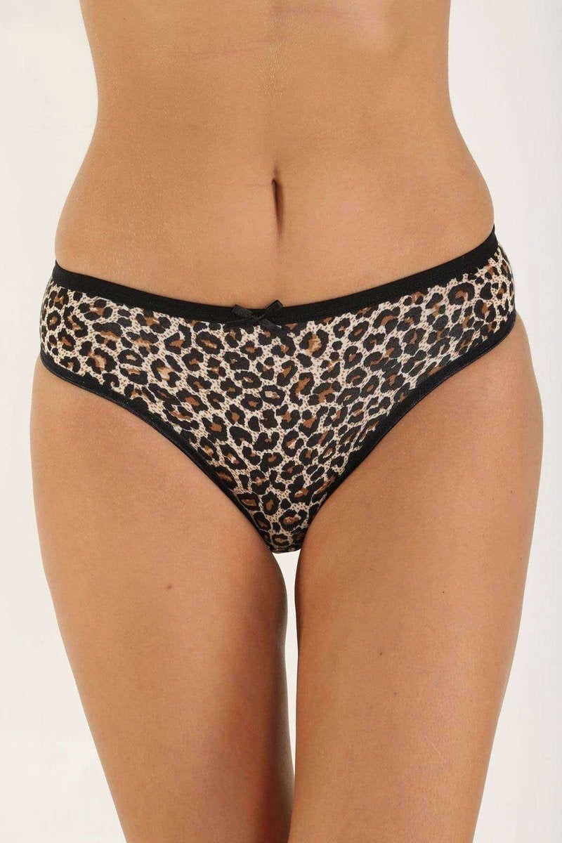 6 Adet Likralı Kadın Slip Külot Leopar Kırmızı Sarı mudanis