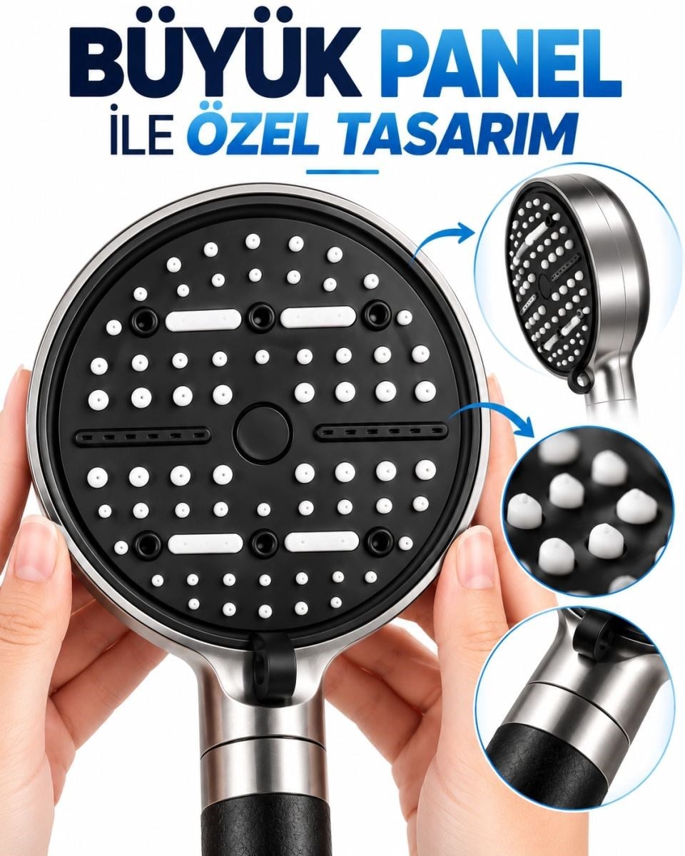 6 Modlu Filtreli Duş Başlığı Büyük Panel Su Tasarruflu Çok Fonksiyonlu Duş Başlığı