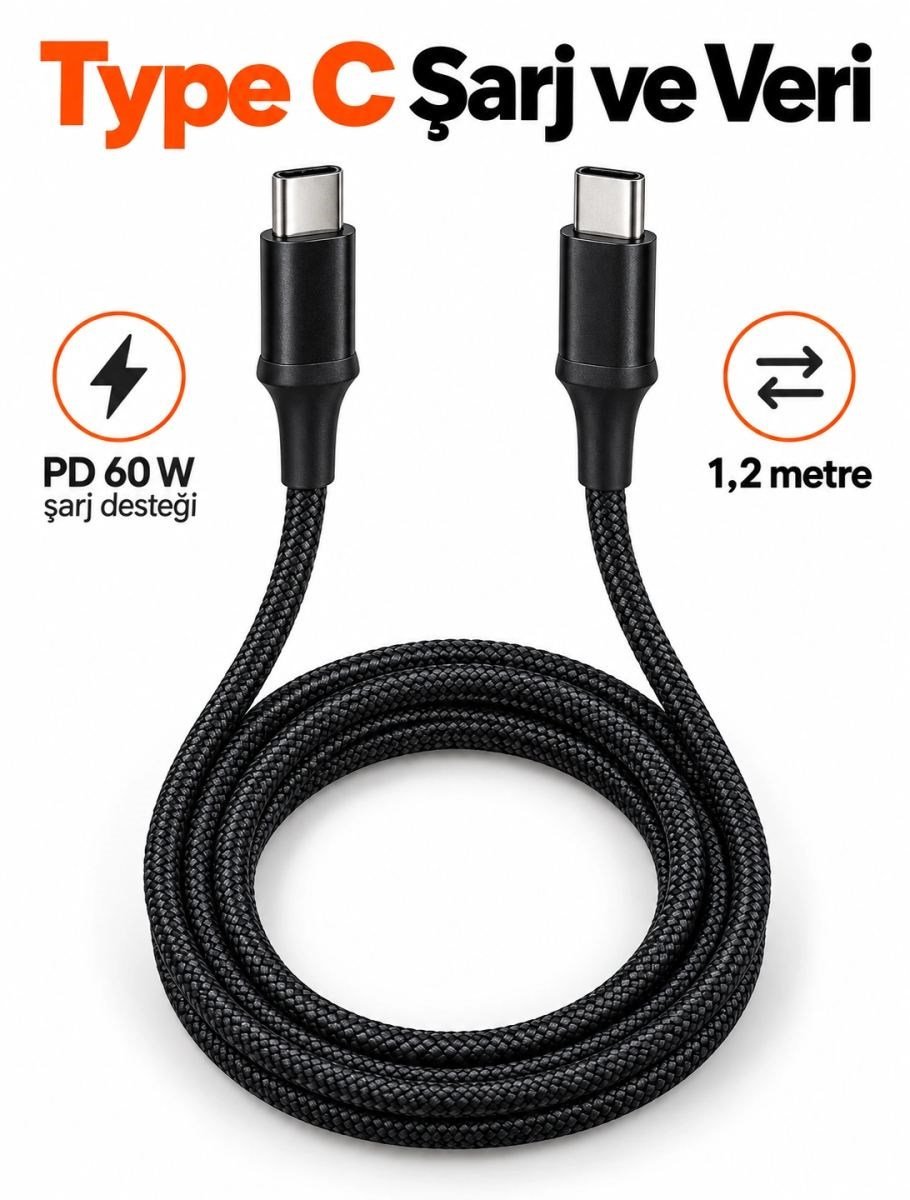 60w Pd Hızlı Şarj Destekli Led Göstergeli Type C Kablo