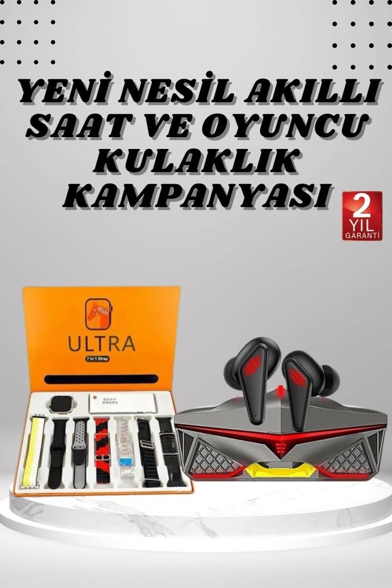 7 Kordonlu Akıllı Saat Ve  Kulaklığı Bluetooth Bağlantılı Android Ve İos Uyumlu