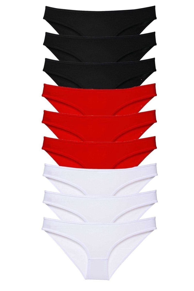 9 adet Süper Eko Set Likralı Kadın Slip Külot Siyah Kırmızı Beyaz mudanis