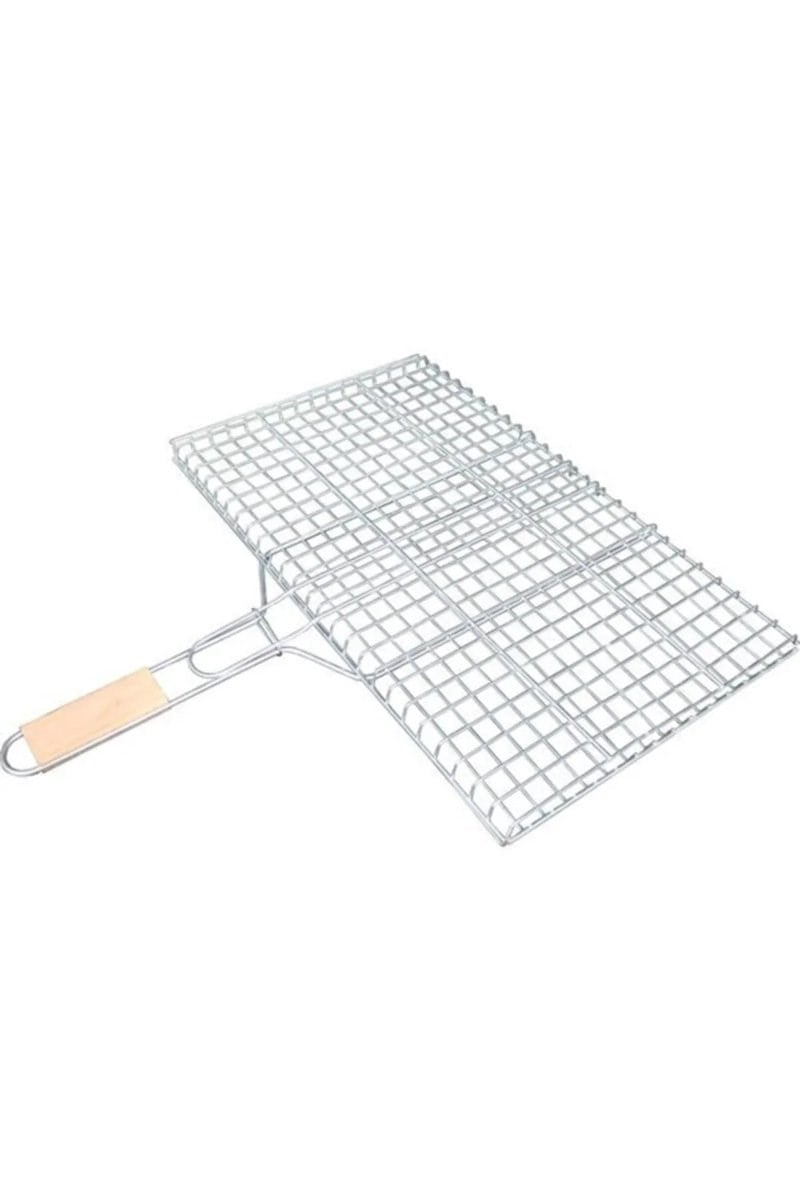 Ahşap Saplı Mangal Izgarası Galvanizli Paslanmaz Kafes Demir 25 x 40 cm mudanis
