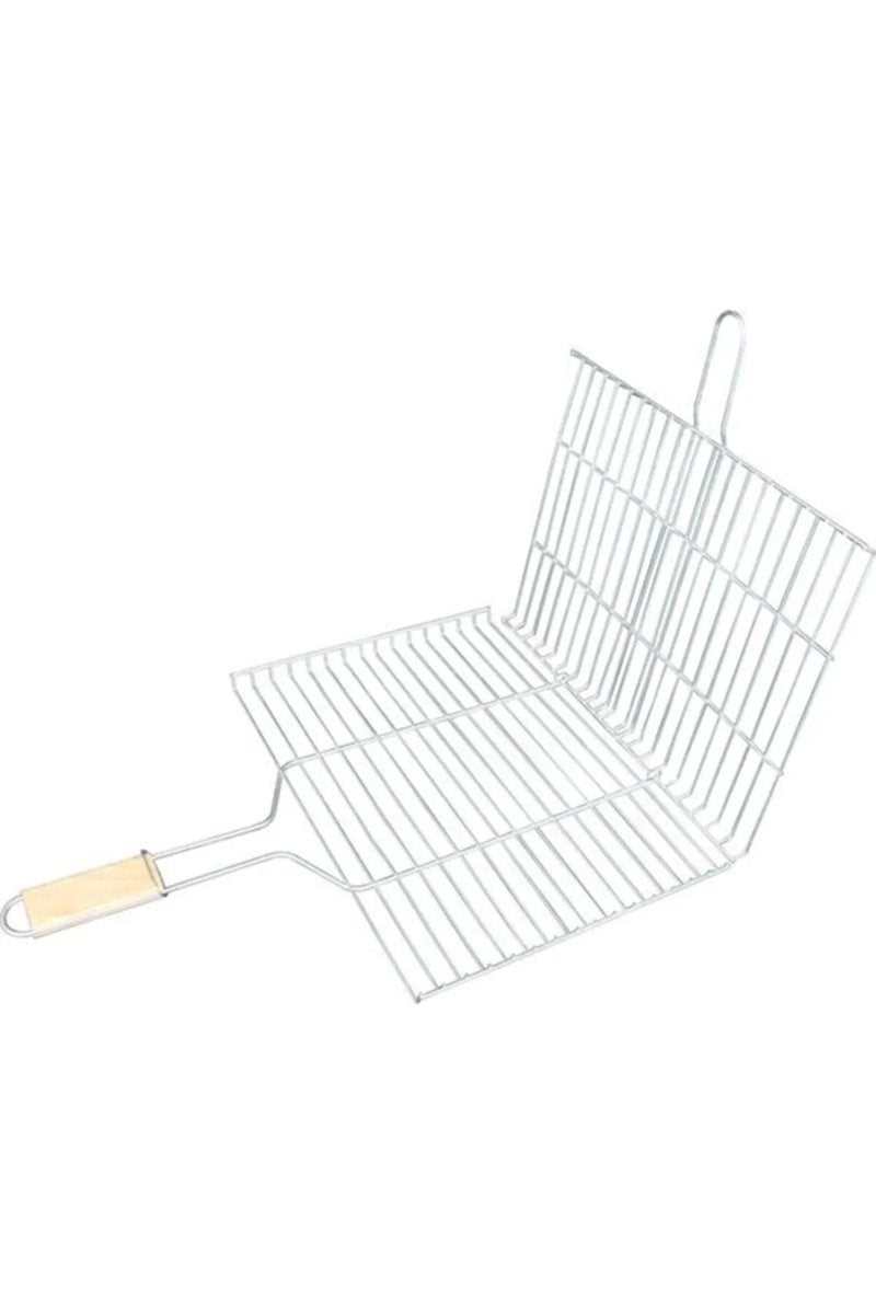 Ahşap Saplı Mangal Izgarası Galvanizli Paslanmaz Kafes Demir 25 x 40 cm mudanis
