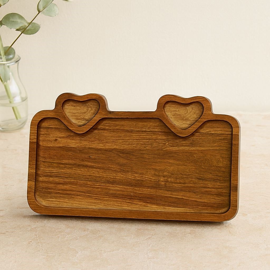 Akasya Ahşap Servis Tepsisi 25x14 cm (Kulplu, Kalp Bölmeli)