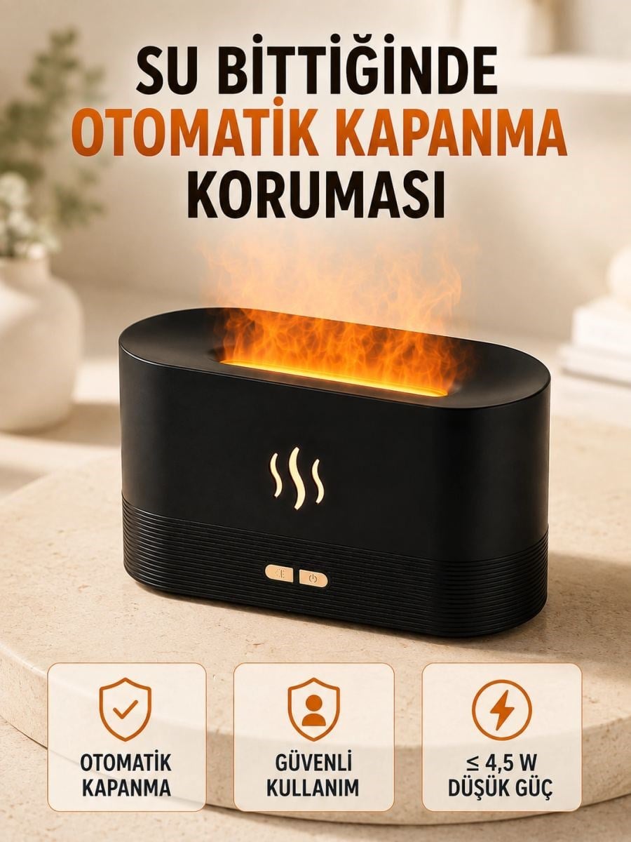 Alev Efektli Ultrasonik Aroma Difüzörü 180 Ml Led Işıklı Hava Nemlendirici