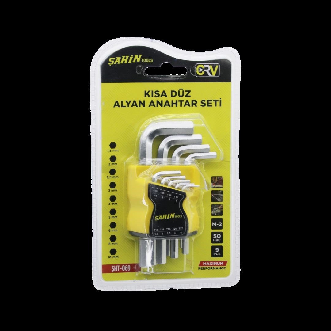 Alyan Anahtar Seti 9 Parça Kısa Düz (1.5–10 mm)