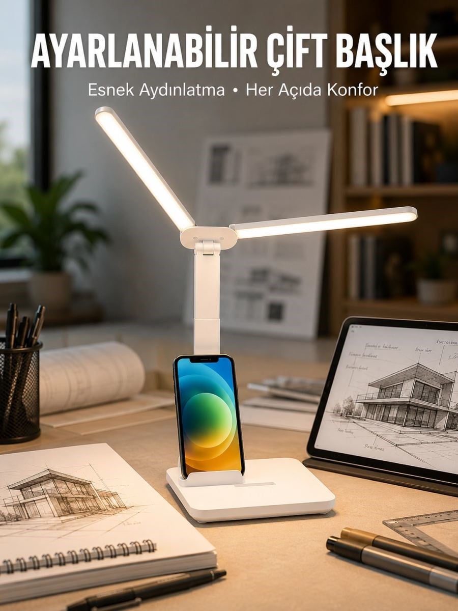 Ayarlanabilir Kısılabilir Led Masa Lambası | Entegre Kalemlik Ve Telefon Tutucu Özellikli Yeni Nesil