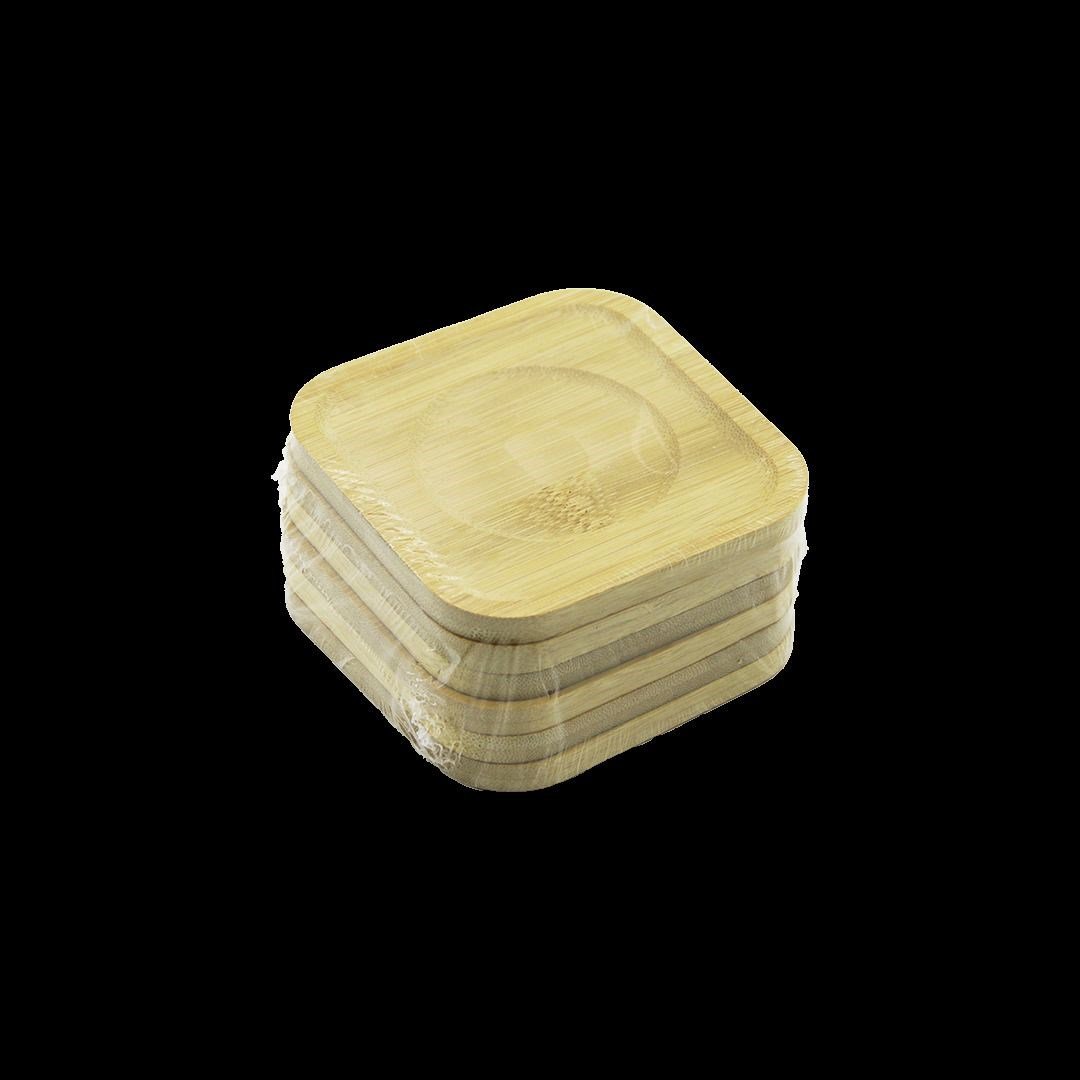 Bambu Ahşap Kare Çay Tabağı 9.7x9.7 cm - 6'lı Set