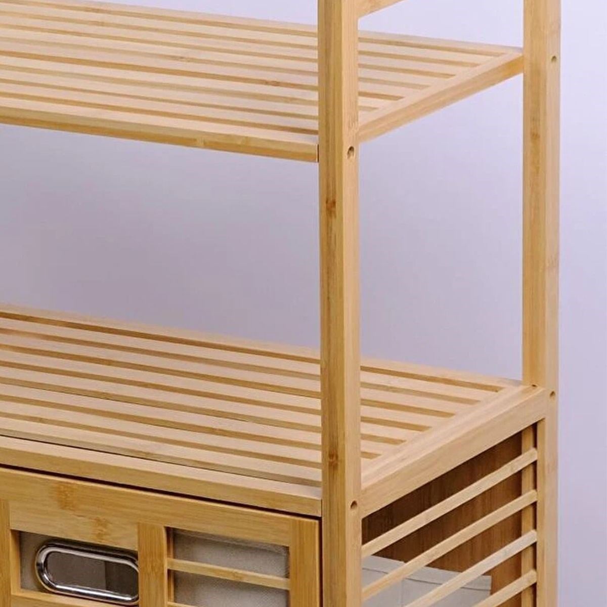 Bambu Kirli Çamaşır Sepeti 2 Bölmeli 2 Kat Organizer 80x33x87 cm