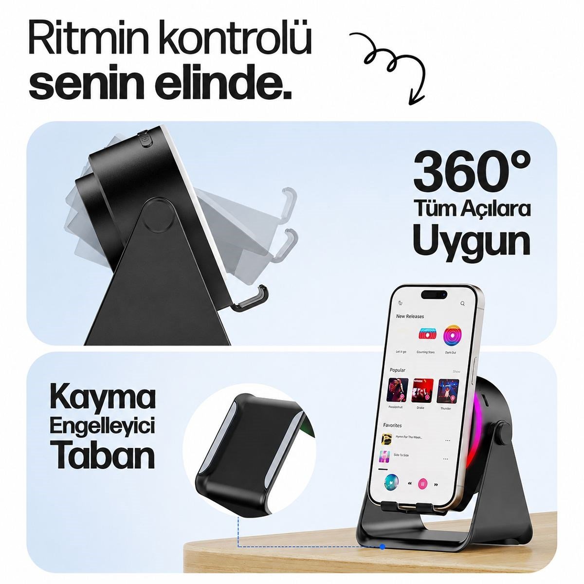 Bluetooth Soundpad Hoparlör 5W 2000mAh (Telefon Standı, USB-C)