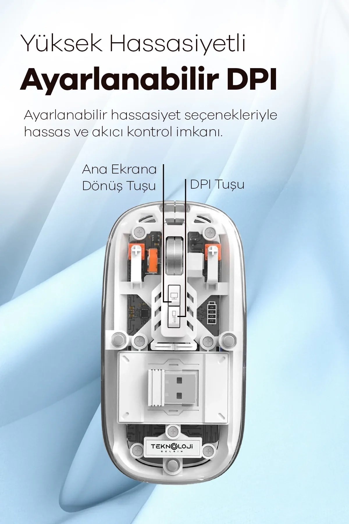 Bluetooth USB Çift Modlu Sessiz Mouse, Şeffaf Mıknatıslı Kapaklı, Type-C Şarjlı, DPI Ayarlı, Kablosuz 10m Çekim Mesafeli, Masaüstü Kısayol Tuşlu, Taşınabilir Şarjlı Mouse Turuncu