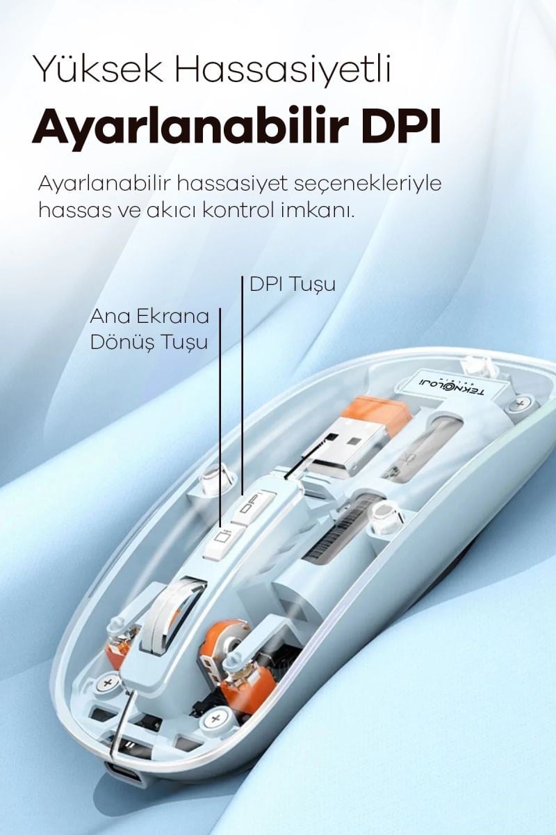 Bluetooth Usb Çift Modlu Sessiz Mouse, Şeffaf Mıknatıslı Kapaklı, Type-c Şarjlı, Dpı Ayarlı, Kablosuz 10m Çekim Mesafeli, Masaüstü Kısayol Tuşlu, Taşınabilir Şarjlı Mouse Siyah