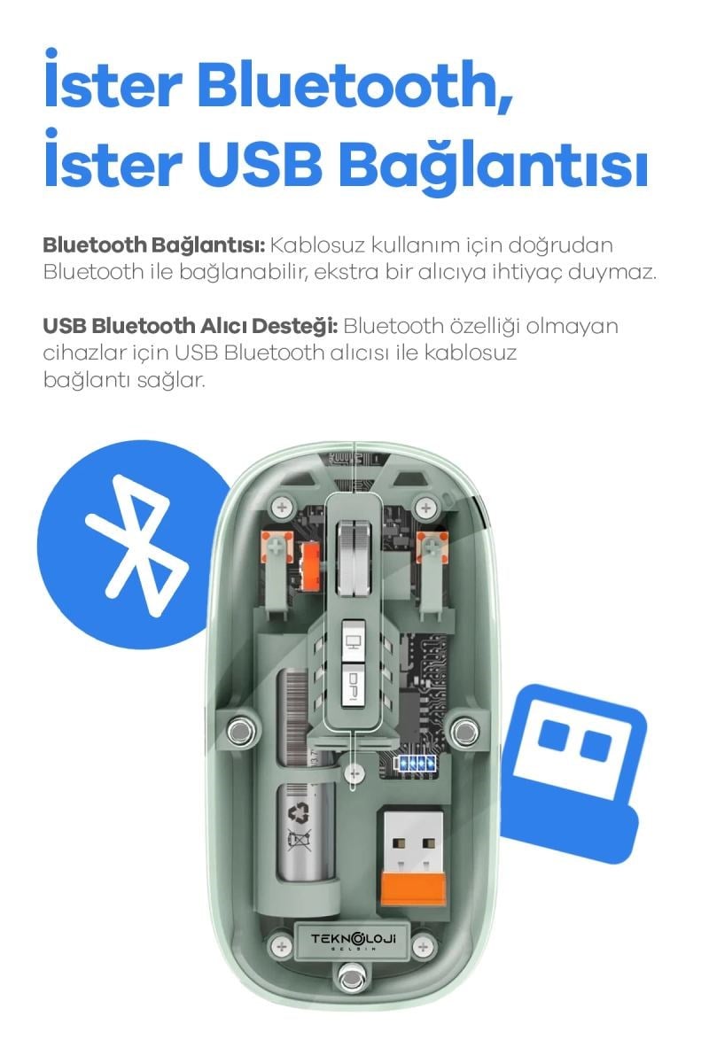 Bluetooth Usb Çift Modlu Sessiz Mouse, Şeffaf Mıknatıslı Kapaklı, Type-c Şarjlı, Dpı Ayarlı, Kablosuz 10m Çekim Mesafeli, Masaüstü Kısayol Tuşlu, Taşınabilir Şarjlı Mouse Siyah