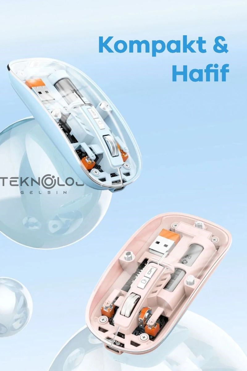 Bluetooth Usb Çift Modlu Sessiz Mouse, Şeffaf Mıknatıslı Kapaklı, Type-c Şarjlı, Dpı Ayarlı, Kablosuz 10m Çekim Mesafeli, Masaüstü Kısayol Tuşlu, Taşınabilir Şarjlı Mouse Siyah